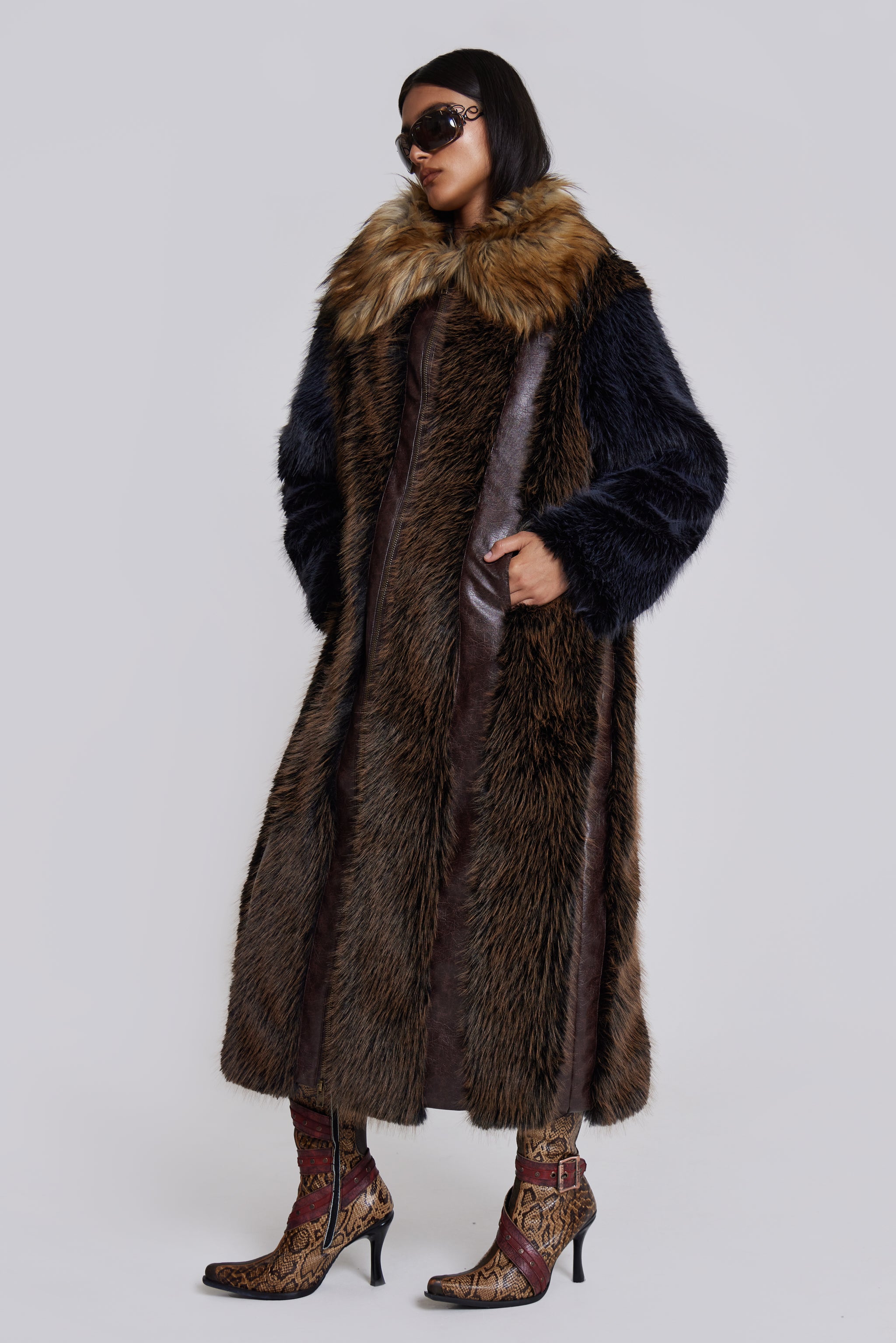 Jaded London Agatha Brown Faux Fur Coat