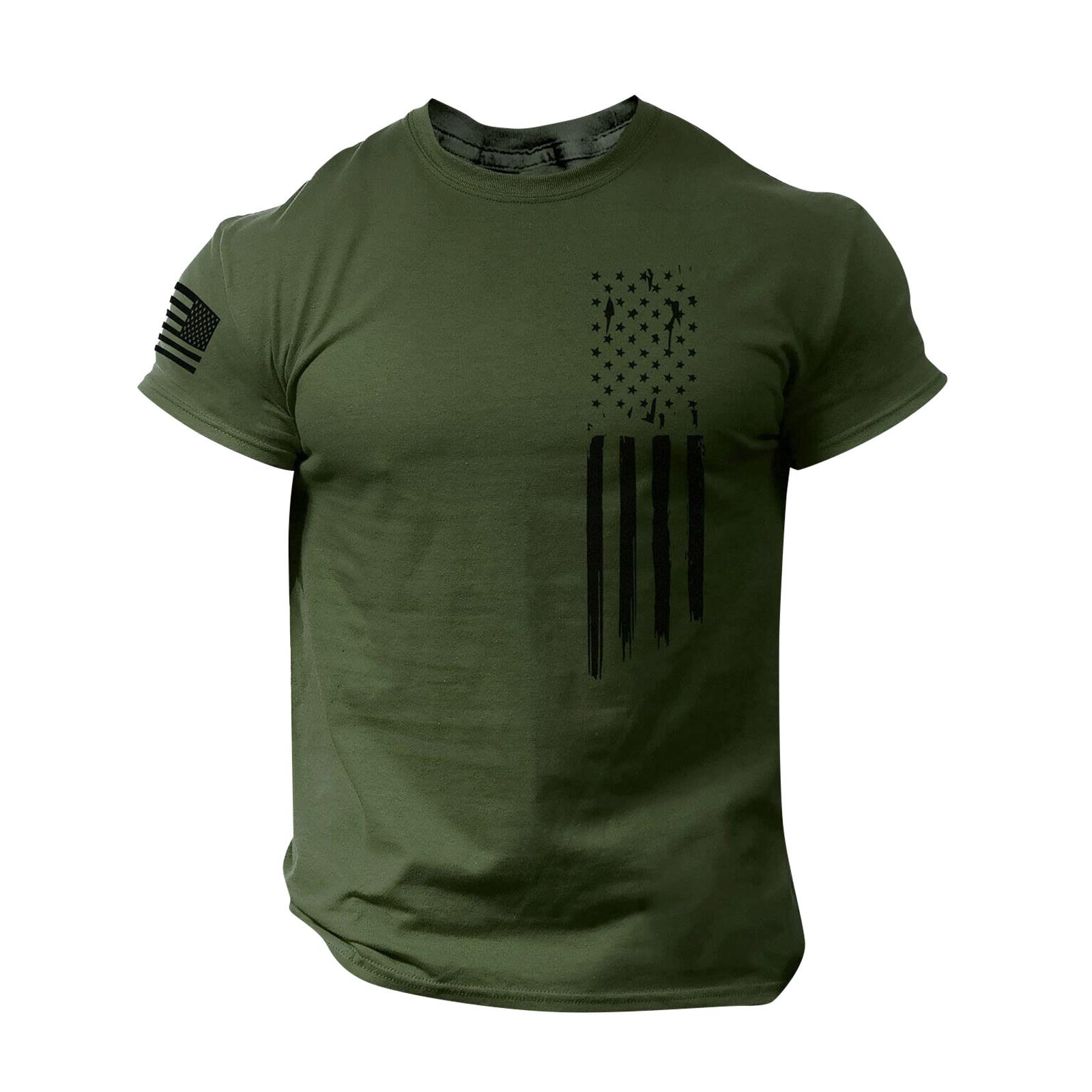 Mei hua T-shirts Shirts voor mannen, heren Amerikaanse vlag T-shirt Patriottisch T-shirt met korte mouwen Apperal Workout Muscle T-shirts L legergroene kleur