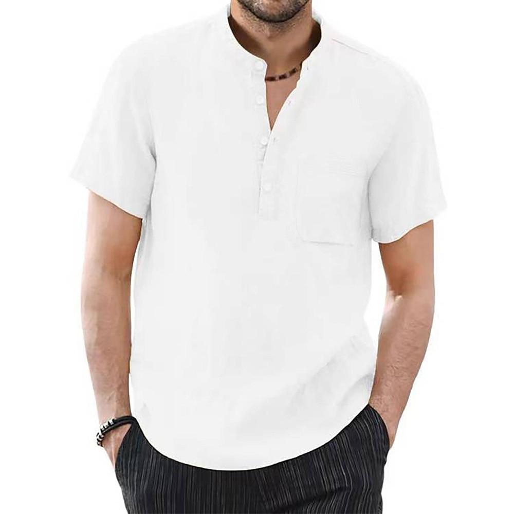 KING BILLION Heren T-shirt met korte mouwen, katoen en linnen, casual heren T-shirt, effen kleur, zomershirt, mannelijk, gezellig, ademend, Amerikaanse maat L