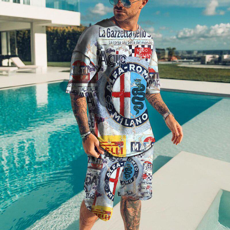 ETST WENDY 005 Mode Mannen Trainingspak Zomer Korte Mouw 3D Print Shirt Outfit O Hals Reizen Streetwear T-shirt Set Oversized Kleding voor Mannen S