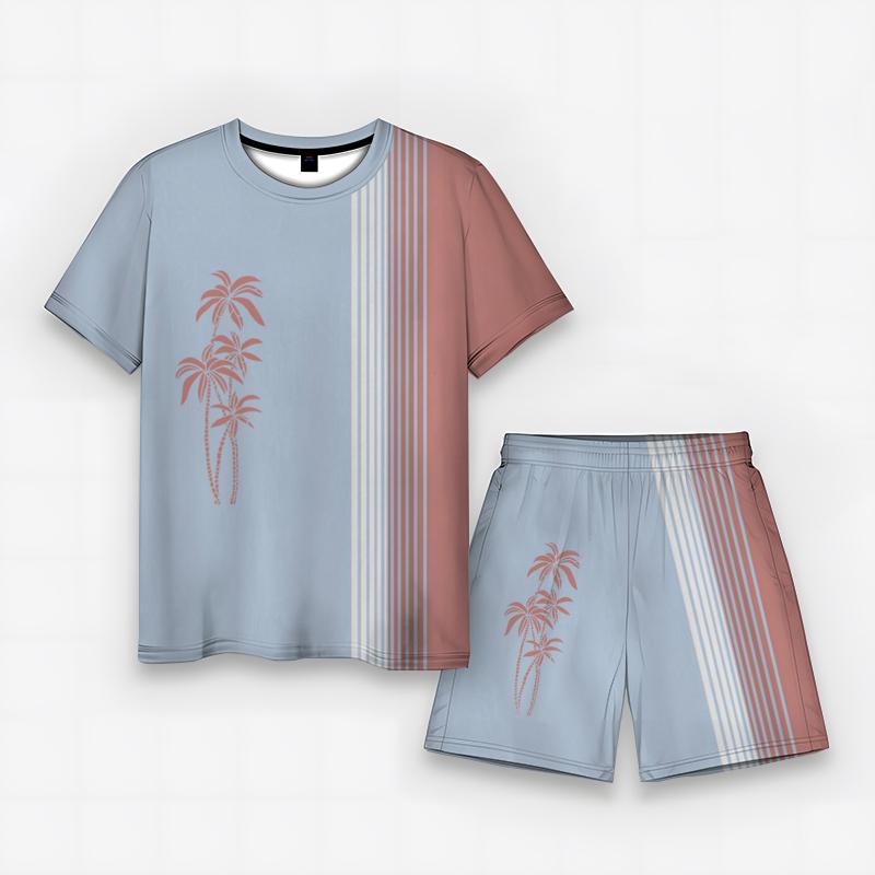ETST 03 Nieuwe mode kokosnoot T-shirt voor mannen gestreept strand t-shirt zomer casual shorts en korte mouwen bedrukte set Asian size 4XL