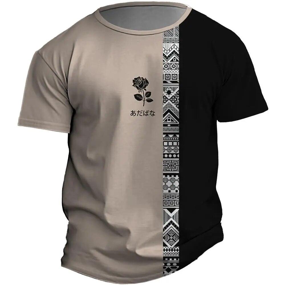 Wengy 2 Vintage Heren T-shirt Etnische Stijl Bedrukte T-shirts Voor Mannen 3d Streep Korte Mouwen Tops Tees Retro Oversized Herenkleding XL