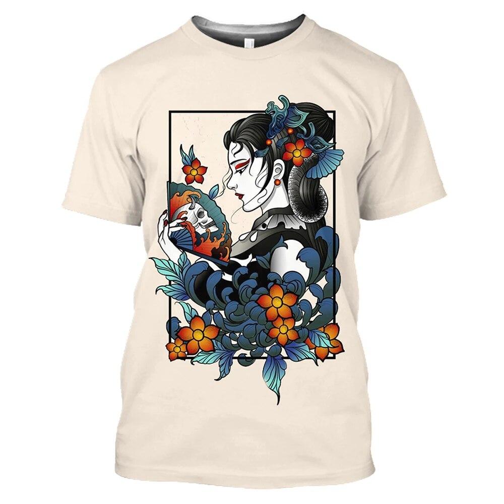Xr 01 Japan Geisha Mannen T-shirt 3D Gedrukt Anime Korte Mouw O-hals Oversized Harajuku Streetwear Herenkleding Tops 6XL