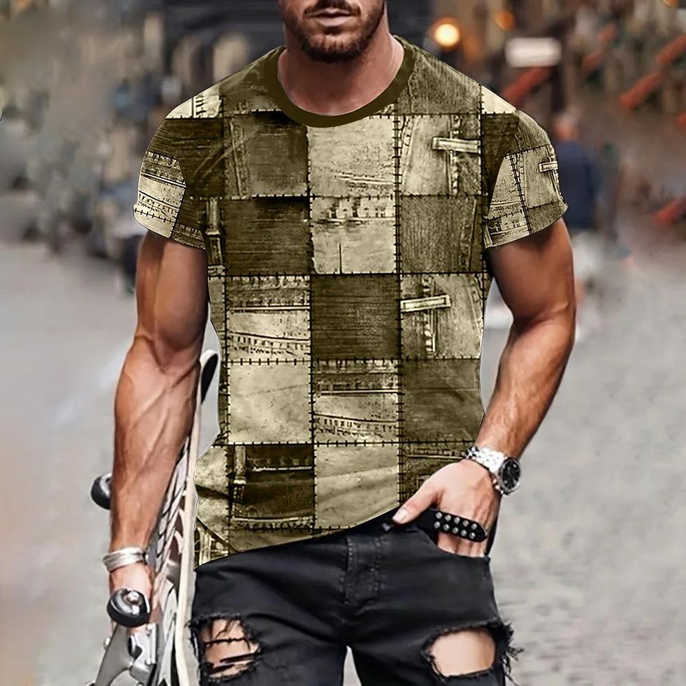 ETST 03 Heren T-shirt 3D Digitaal Patchwork Grafische Print Korte Mouw T-shirts Comfortabel Casual Elastische Ronde Hals Heren Buitenactiviteiten Top 3XL