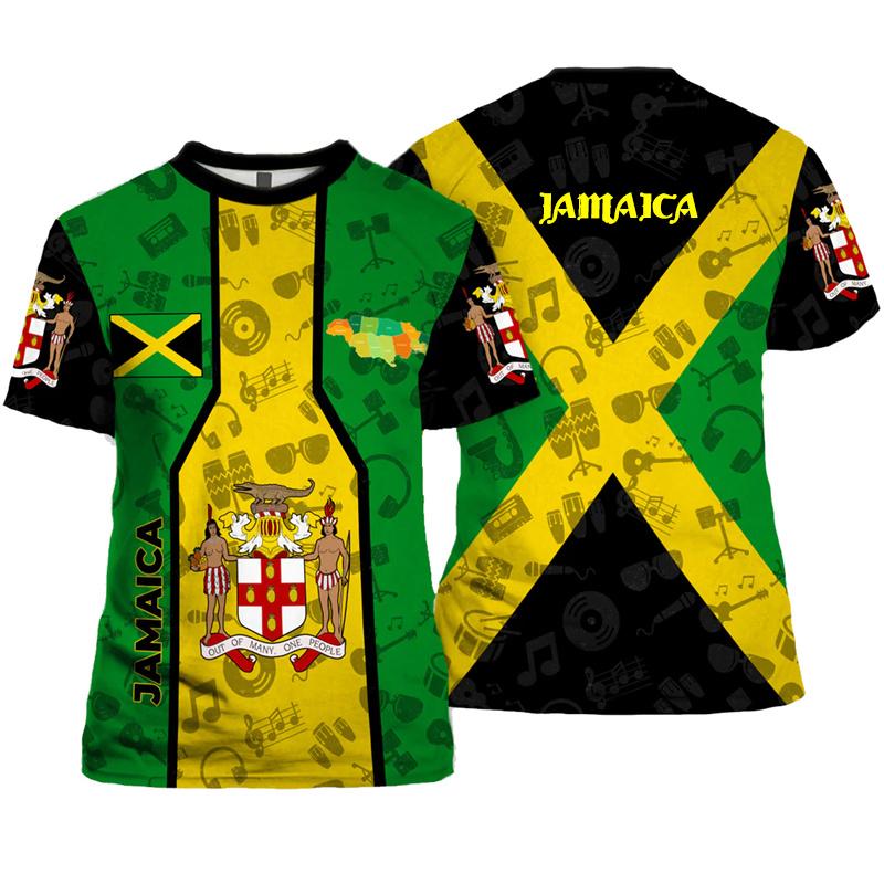 ETST WENDY 005 Jamaicaanse vlag leeuw embleem grafische T-shirt voor herenkleding 3D Jamaicaanse trots bedrukte T-shirt tops T-shirts mode korte mouwen L