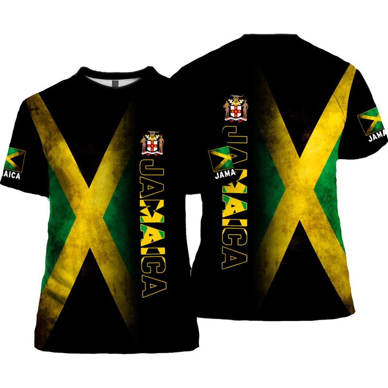 ETST WENDY 005 Jamaicaanse vlag leeuw embleem grafische T-shirt voor herenkleding 3D Jamaicaanse trots bedrukte T-shirt tops T-shirts mode korte mouwen XL
