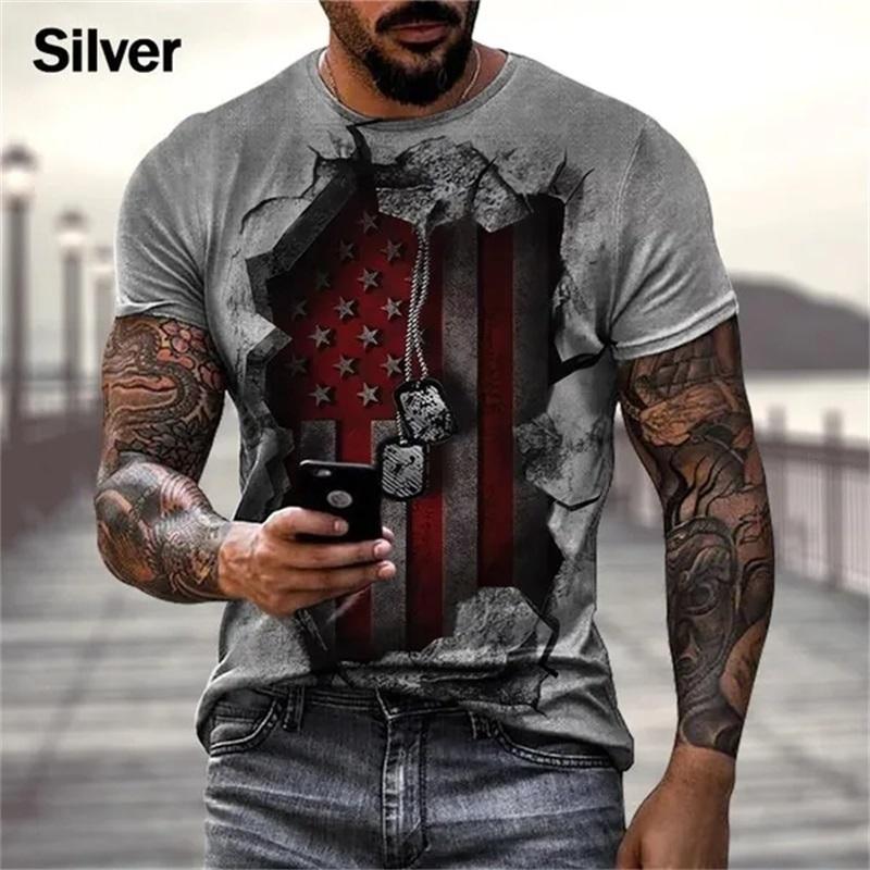 Plus Size FUGUIS 3D-geprinte T-shirt met Amerikaanse vlag voor heren, gepersonaliseerd hipster-shirt met korte mouwen en retro-look, streetwear-shirt voor heren met oversized tee-tops 6XL