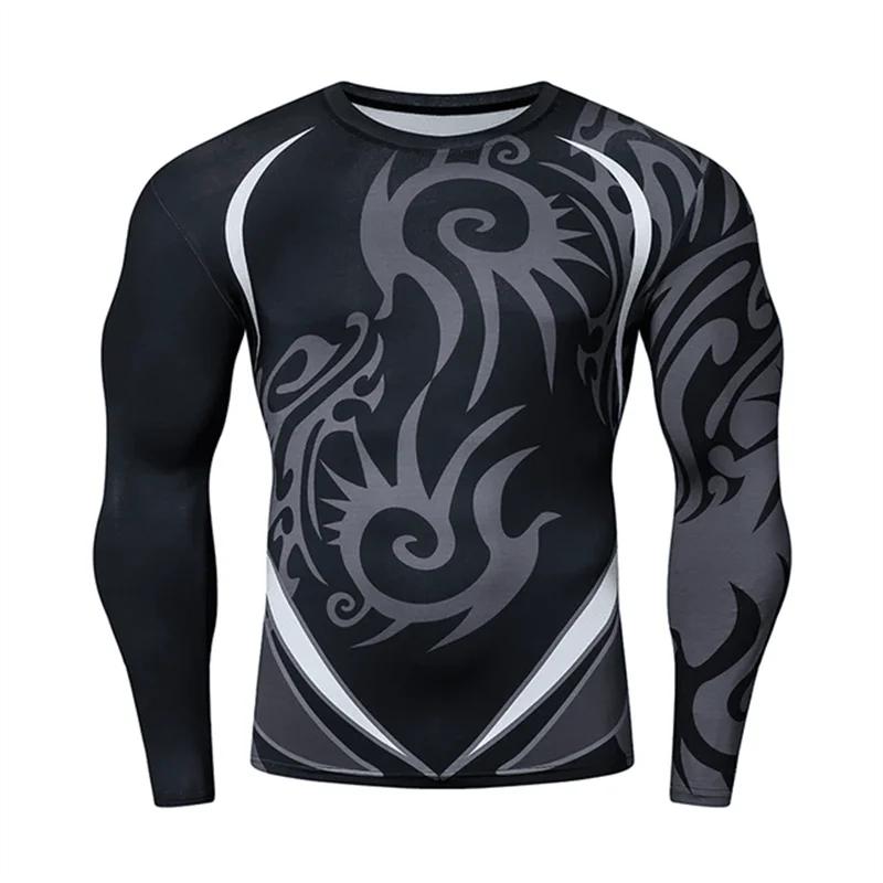 Plus Size FUGUIS Heren Zomer Herfst Casual 3D Print Lange Mouw T-shirt Zwart O Hals Slim Fit Mannelijke Grafische Tees Top Hombre Ropa Fitness T-shirt S