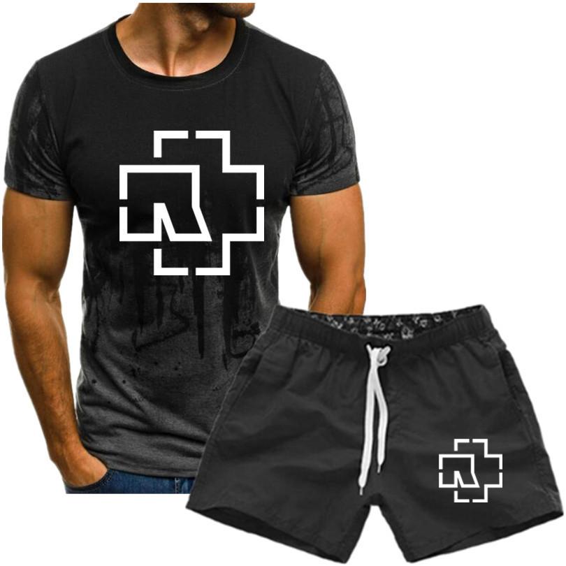 CF44AG Rammstein bedrukt T-shirt voor heren, grafisch T-shirt met korte mouwen, zomer herenpak XXXL grijs