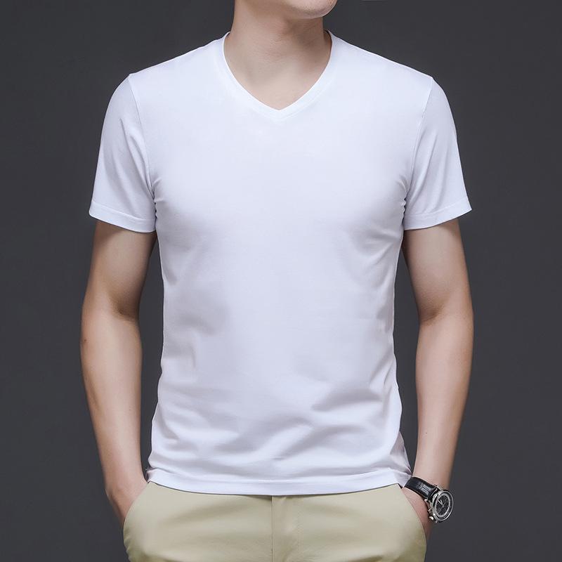 VantaGoods Heren wit katoenen V-hals T-shirt met korte mouwen - Trendy zomerse losse pasvorm L (Recommend 110-125 Jin) groen