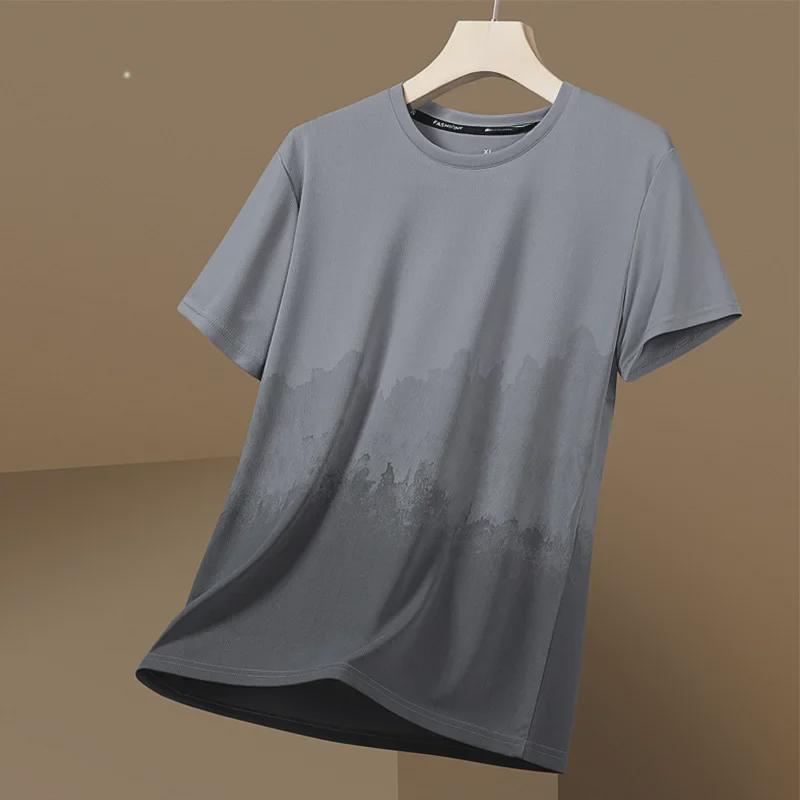 VantaGoods Heren Gradient Quick-Dry Ice Silk Mesh T-shirt, korte mouwen, ademend, zomertrend 2023. M grijze kleur