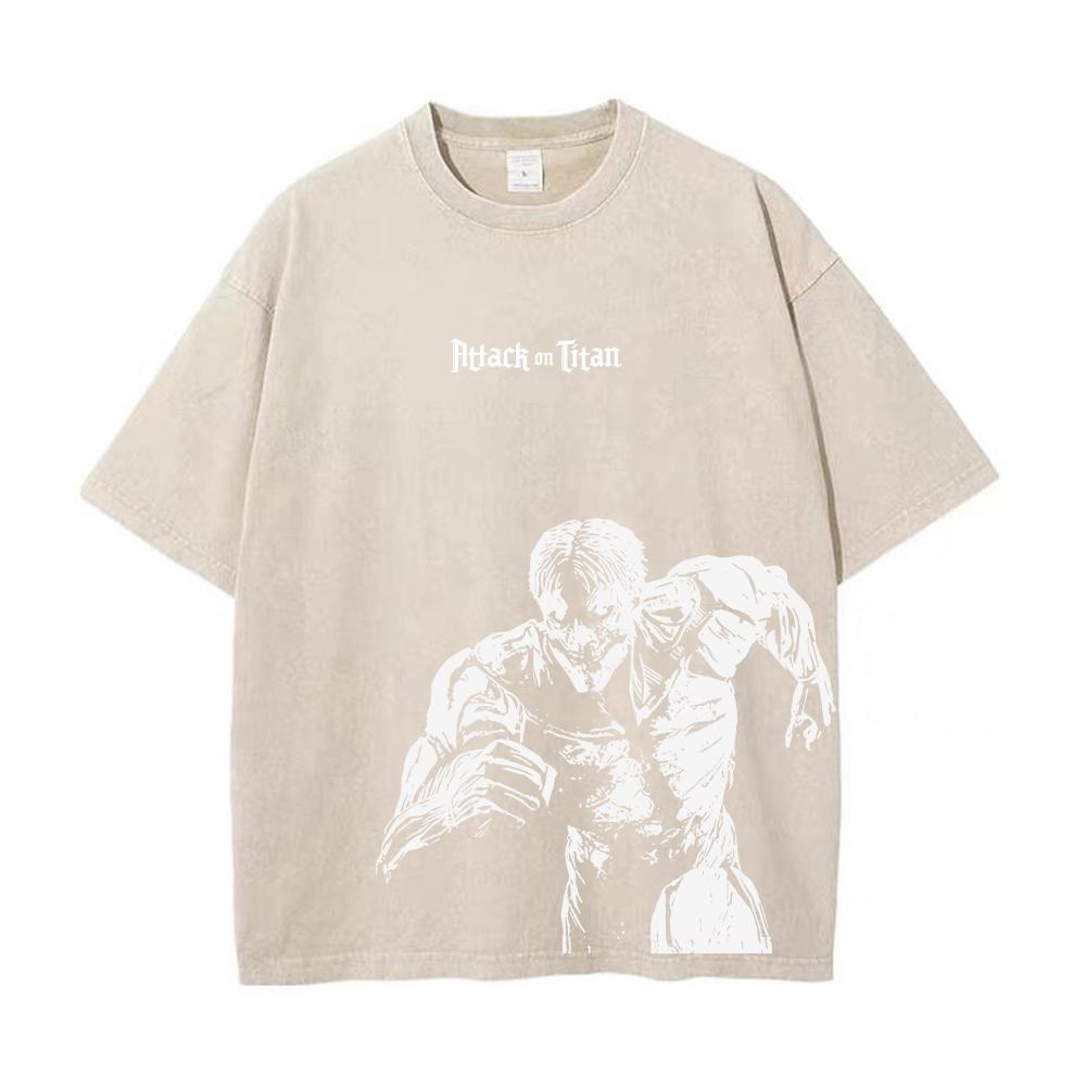 Washed T Shirt top No.1 Heren gewassen anime Attack on Titan T-shirt hiphop streetwear grafische print oversized T-shirt korte mouwen katoenen losse vintage tops XL