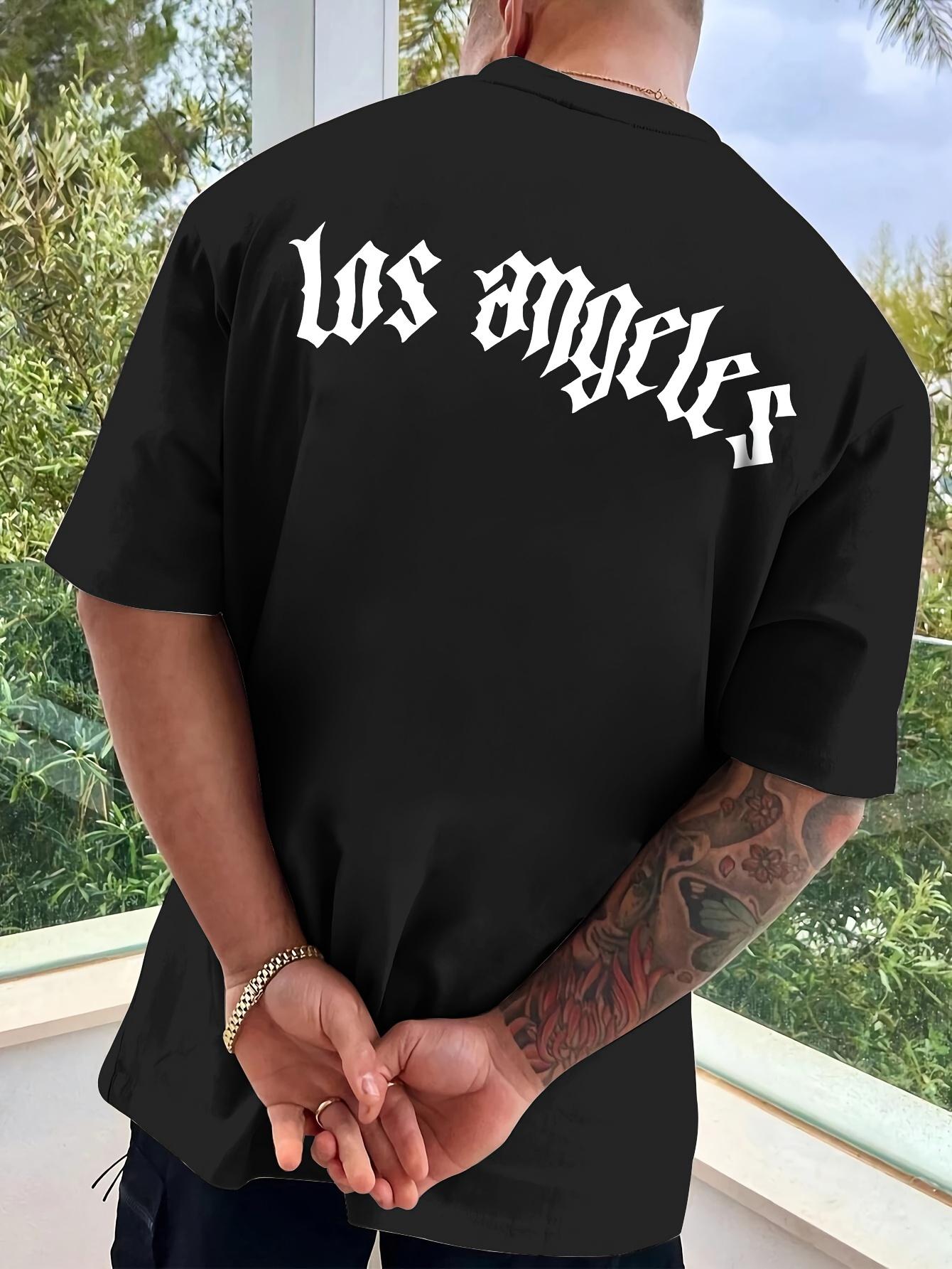 The best product for you Los Angeles Print T-shirt, Versatile & Breathable Street Fashion For Men, SCasual Crew Neck Short Sleeve T-shirt For Summer M zwart
