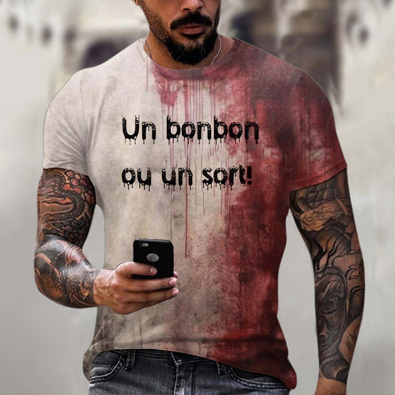 Master key Halloween printed men's round-neck cotton-like short-sleeved top T-shirt XXXL wijn