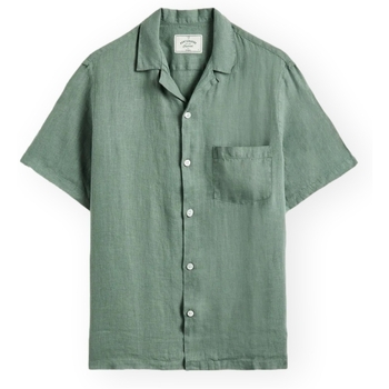 Portuguese Flannel Overhemd Korte Mouw  Linen Camp Collar Shirt - Dry Green