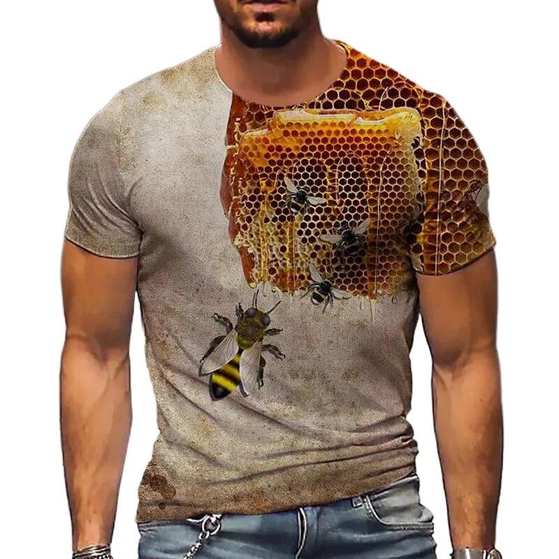 Subilier Heren bedrukte 3D-boxfoto Handbox Heat Bee Fun Picture Extended Unisex Fashion Top Leer Ronde hals T-shirt M
