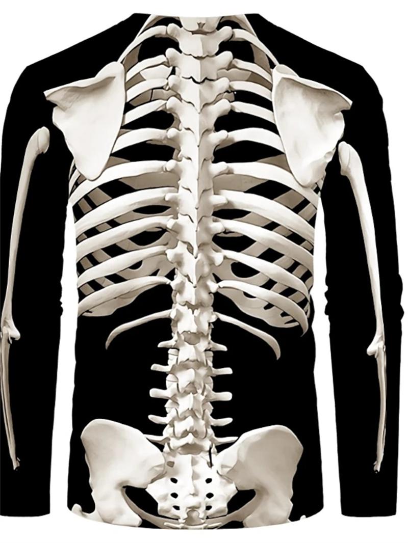 ETST 013 3D Print Skeletschedels Patroon T-shirts Mannen Lange Mouw Casual Mode T-shirt Top Sweatshirt Ademende Streetwear Losse T-shirts 6XL