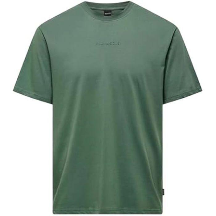 TECHSALES T-shirt Homme - ONLY & SONS - Onslevi Life Reg Text SS Tee Noos - Vert - Regular - Manches courtes