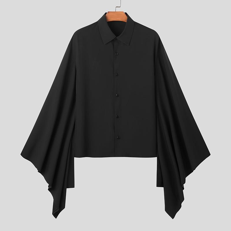 INCERUN Mannen Button Up Batwing Sleeve Gothic Vintage losse shirts 3XL zwart
