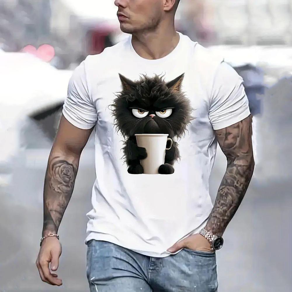 ETST WENDY 005 Zomer Heren T-shirt Kattenprint Casual Korte Mouw 3d T-shirts Mode Streetwear Ronde Hals Trui Oversized Herenkleding L