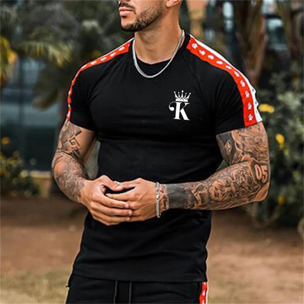 ETST 07 T-shirt voor heren Letter King O-hals herentop Dagelijkse vrijetijdskleding Vintage sportkleding Losse oversized kleding Trend korte mouwen 2XL