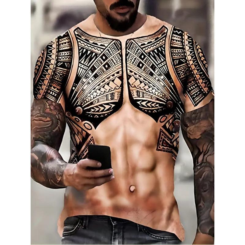 HerSight Zomer Heren Korte Mouw Spier 3D Geprint T-shirt Ronde Nep Buikspieren Gepersonaliseerde Korte Mouw T-shirts XL
