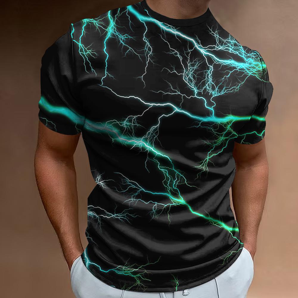HerSight Lightning Pattern Print Short Sleeve T-Shirt For Men Fashion Men's T-Shirt Street Casual Male Clothes Loose Oversized Tees 2024 4XL