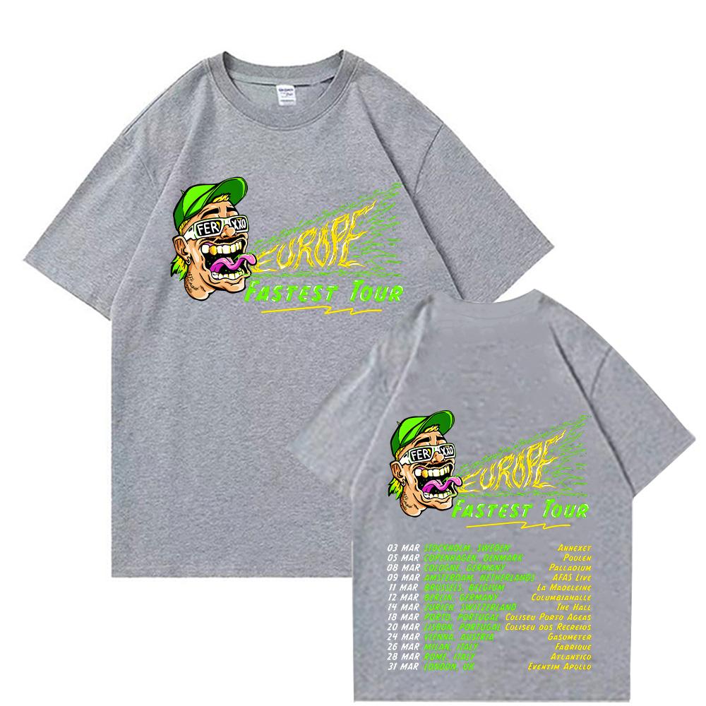 Planet clothing wholesale Feid Ferxxo Tour 2025 T-shirts Rapper T-shirts Korte mouwen Hiphop T-shirts Unisex Y2K T-shirt Hoge kwaliteit katoen Dames Heren Tops S grijze kleur