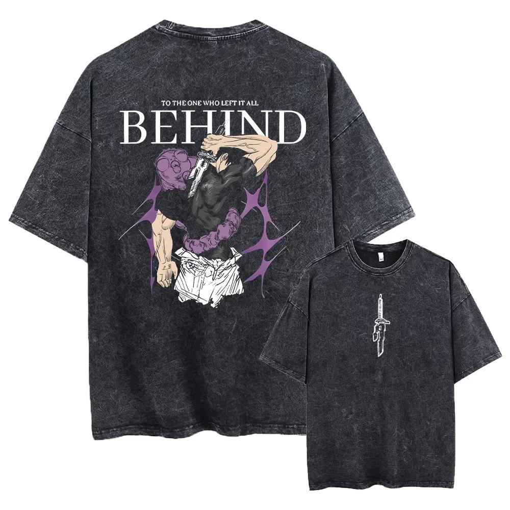Washed Vintage T Shirt Exclusive NO.1 Men Streetwear Washed Acid Oversized T Shirt Japanese Anime Retro Worn Graphic Print T-Shirt Short Sleeve Tees M