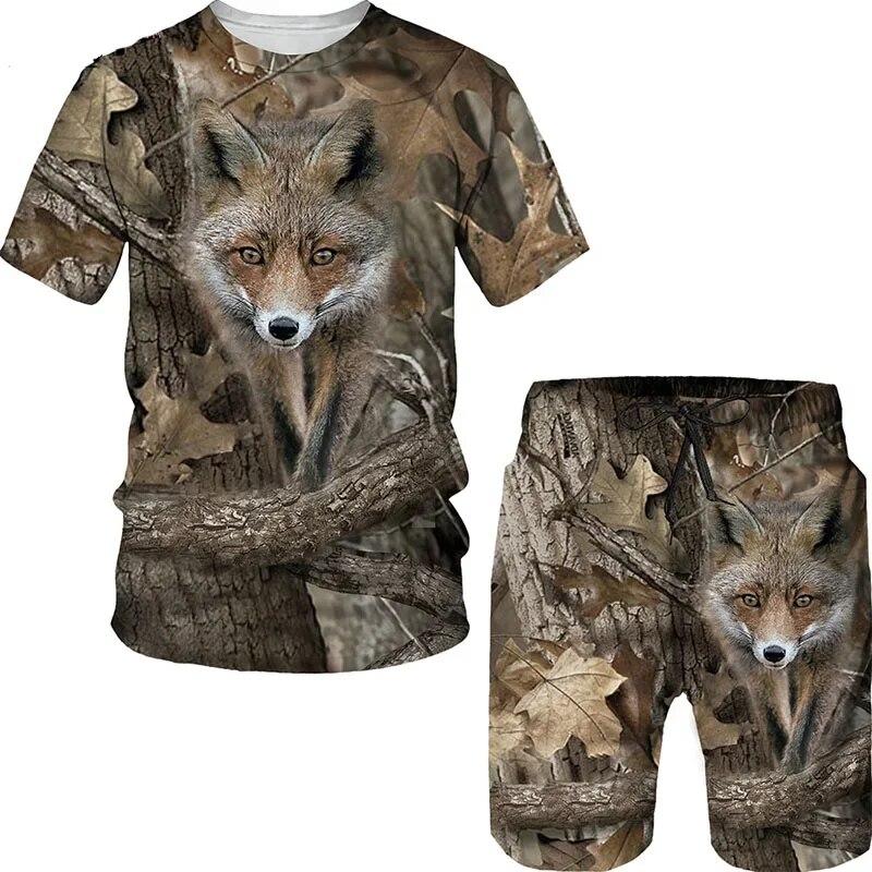 ETST 07 Dier Everzwijn Vos 3D Print Camouflage Jacht T-shirt Sets Mode Mannen Ronde Hals Trainingspak Oversized Trui Mannen Kleding 6XL