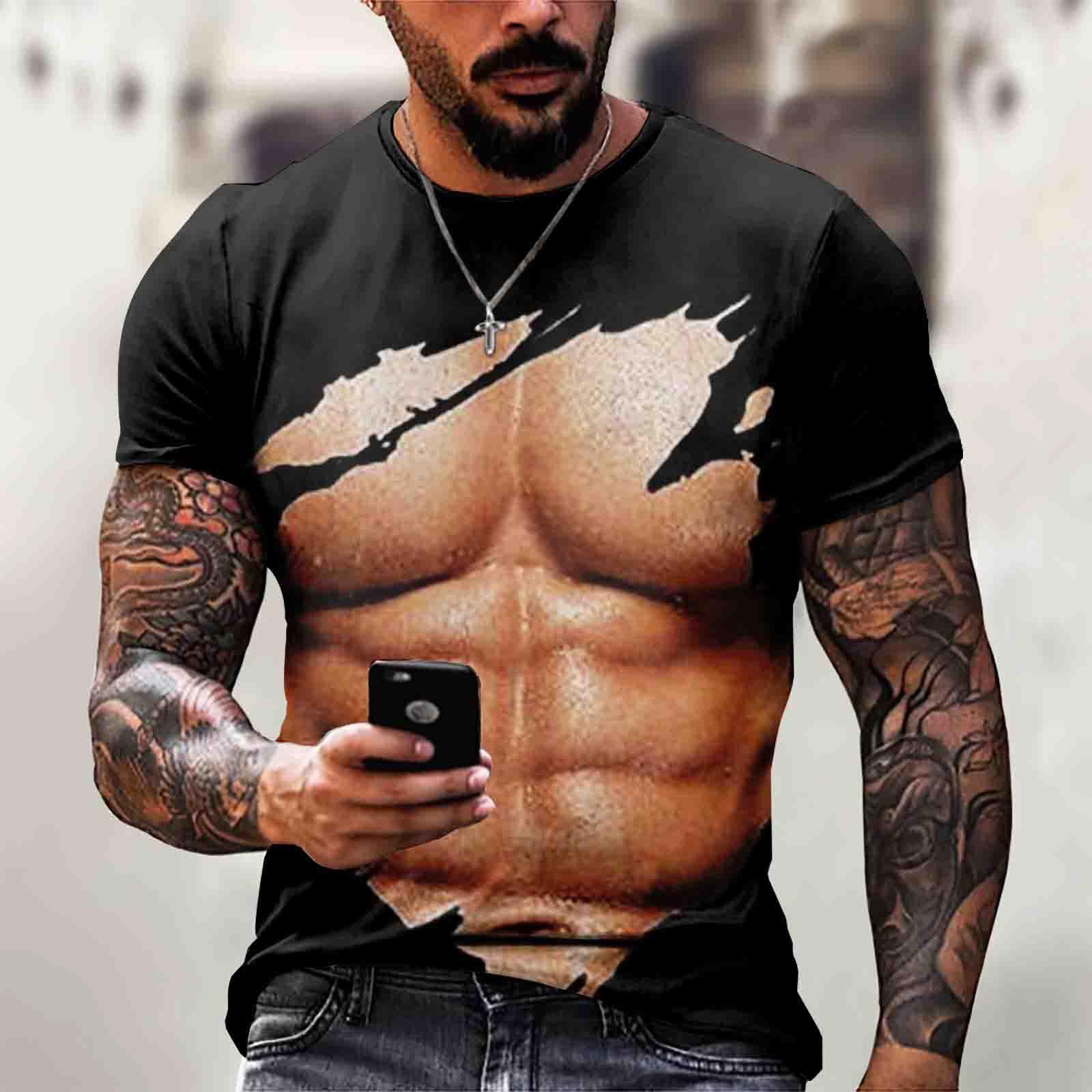 Shredded cabbage Gespierd 3D-T-shirt voor heren met korte mouwen, buikspier, casual trui met korte mouwen XXL zwart