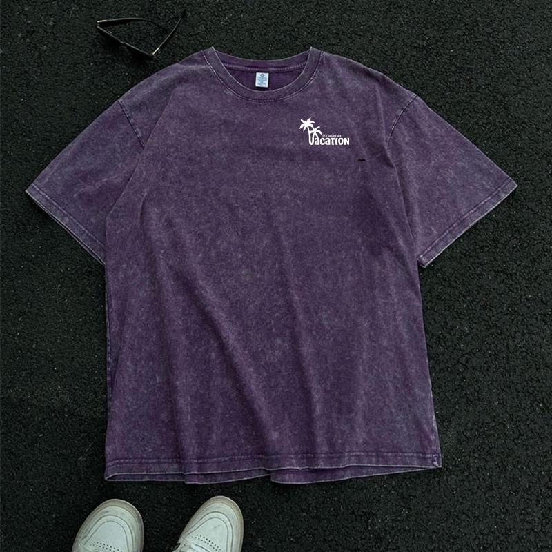 FEGKZLI Fashion 100% Katoen Acid Washed Vintage Korte Mouw T-shirt Vakantie Streetwear HipHop Harajuku Oversized T-shirts XXL paars