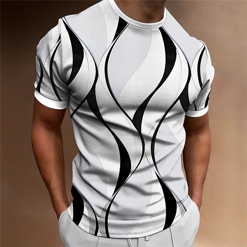 HerSight Heren T-shirt Curved Radiance Grafisch 3D Geprint T-shirts Casual Losse Korte Mouwen T-shirts Oversized Herenkleding Tops XL