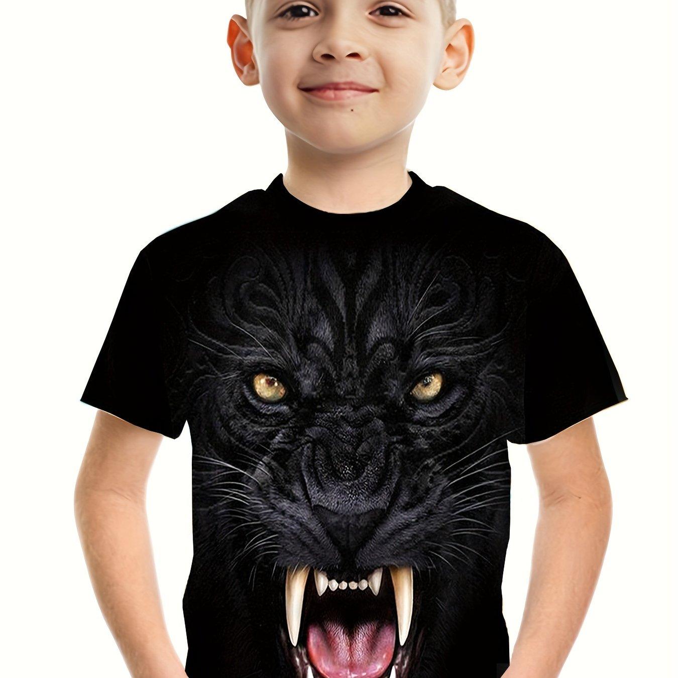 No. 11 Fashion Panter 3D Geprint T-shirt Jongens Dier Tijger Leeuw Grafisch Ontwerp Ronde Hals Korte Mouw Zomer Casual Kinder Tops Kleding 11-12Y