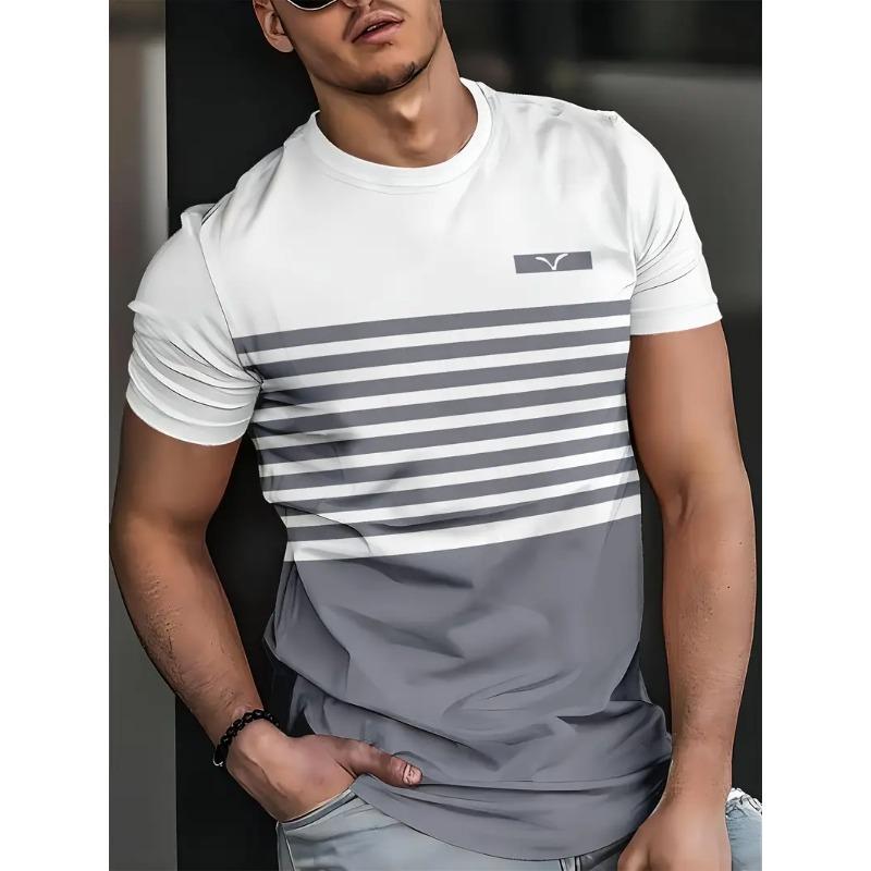 ETST 03 Zomer Klassiek Heren T-shirt Outdoor Ronde Hals Korte Mouw Top Streep Print Street Los T-shirt Mannelijk Oversized Kleding L