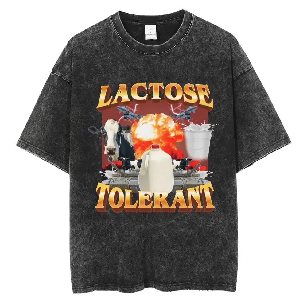 Couple short sleeved T-shirt Streetwear Lactose Tolerant Graphic Wash T Shirts Men Women Funny T Shirt Cotton Casual Aldult Teen Loose T-Shirt Gifts 2XL