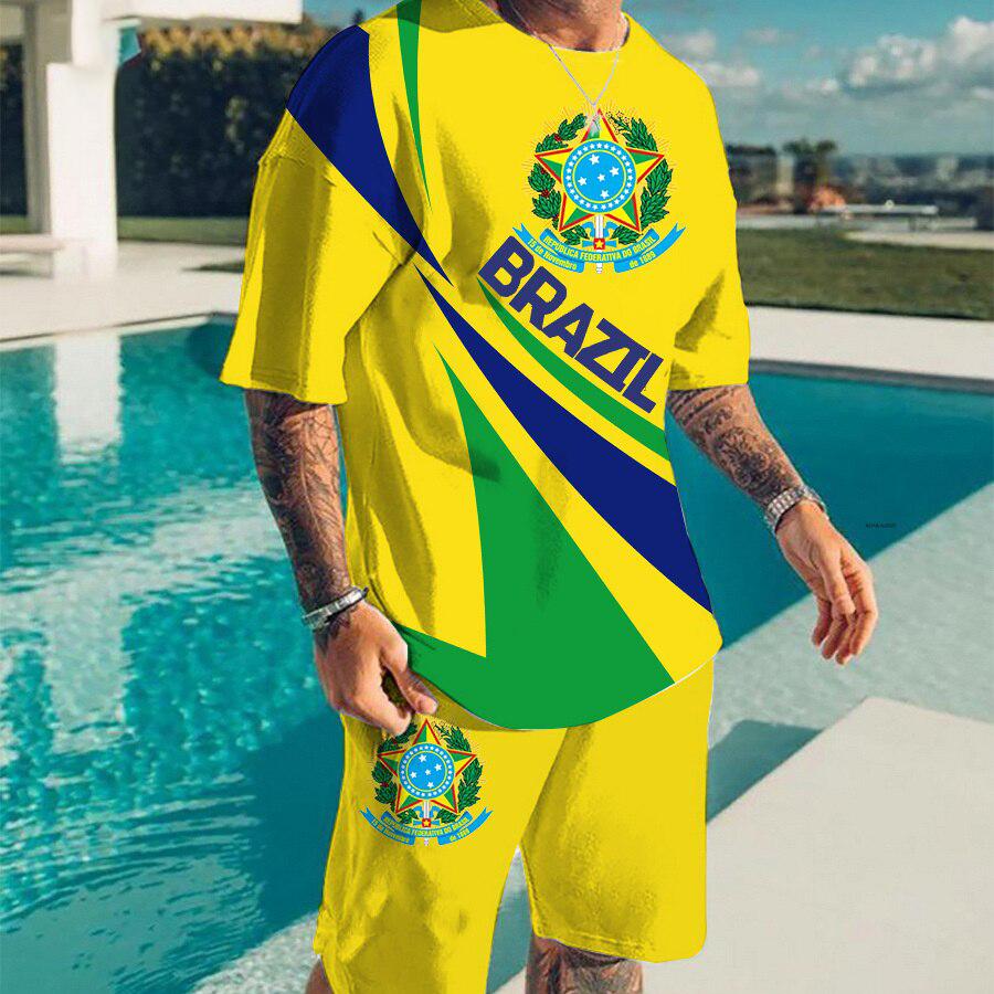 ETST 07 Brazilië T-shirt Shorts Heren Sets Plus Size Matching Sets 3D Printen Snel Droog Herenkleding Ronde Hals Strand Casual Streetwear S