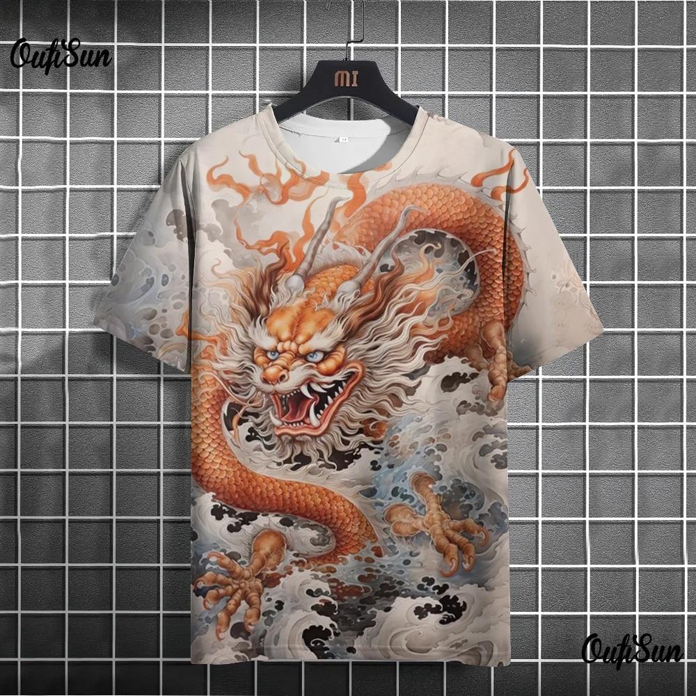 Bobby 2 Heren T-shirt 3D Draak Afdrukken Trui Ronde hals Mode Korte mouw T-stukken Mannelijke Oversized Casual Sweatshirt Tops S