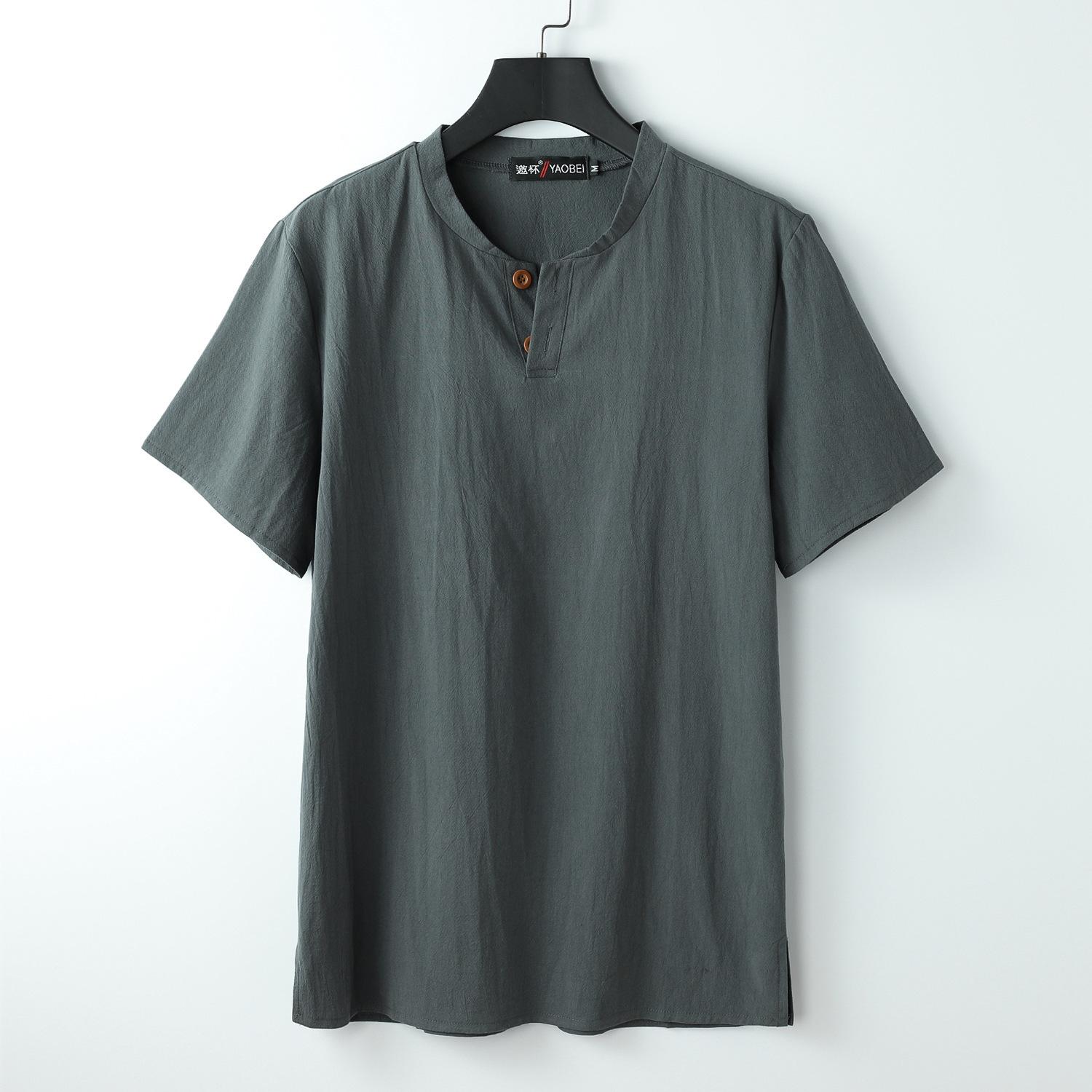 QGOOD Zomer Vest Heren Korte Mouwen T-shirt Katoen En Linnen Led Casual Heren T-shirt Shirt Mannelijke Ademend XXL grijs