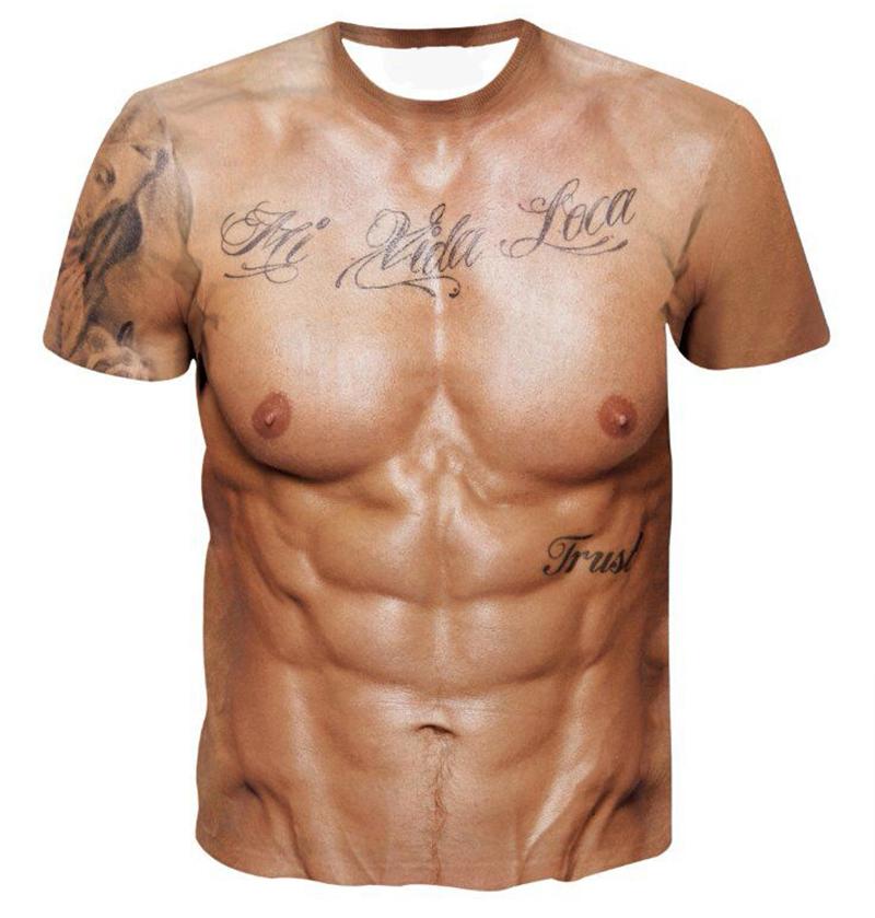 Chengyu Muscle Body 3D Print T-shirt Heren Zomer T-shirt Kleding Mode Straat Tees Grappig Vleespatroon Korte Mouw Trendy Tops L