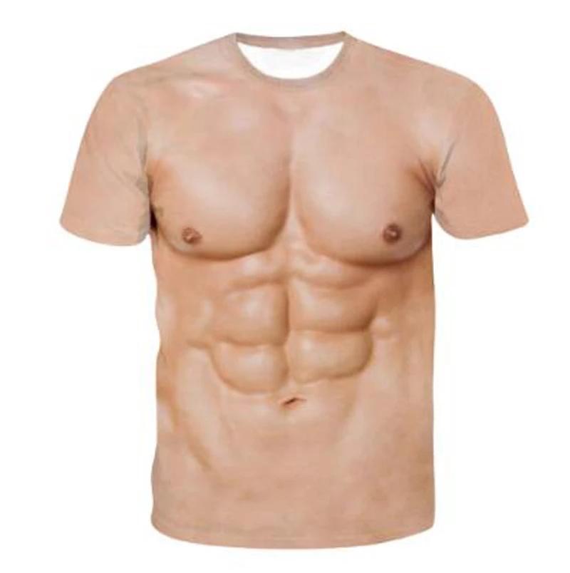 Chengyu Muscle Body 3D Print T-shirt Heren Zomer T-shirt Kleding Mode Straat Tees Grappig Vleespatroon Korte Mouw Trendy Tops 4XL