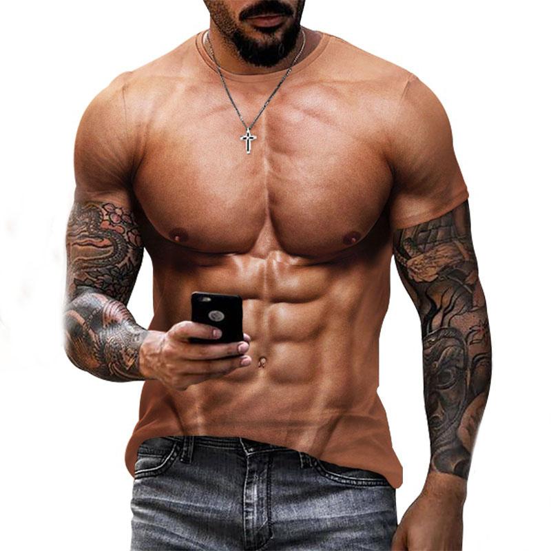 Chengyu Muscle Body 3D Print T-shirt Heren Zomer T-shirt Kleding Mode Straat Tees Grappig Vleespatroon Korte Mouw Trendy Tops L