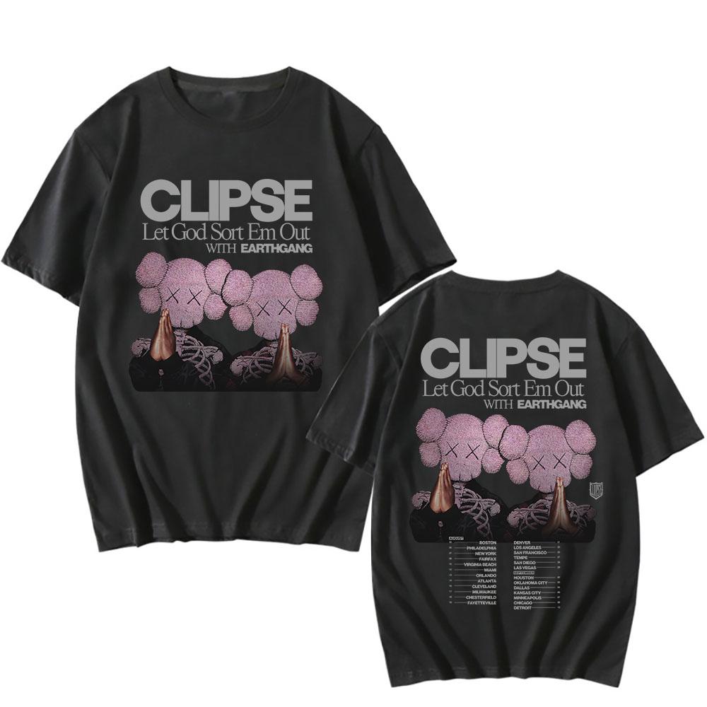 Trendy discount Clipse Laat God Ze Uitzoeken Tour 2025 T-shirt Zomer Korte Mouw Katoenen T-shirts voor Heren Los Unisex Streetwear Hip Hop Heren T-shirt M zwart