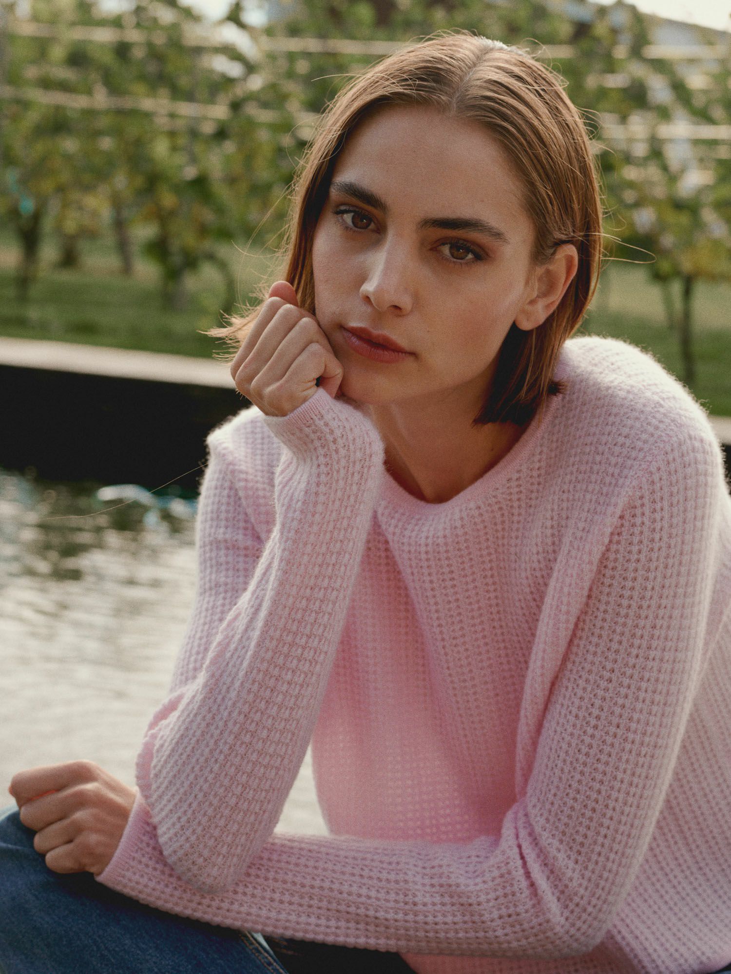 REPEAT cashmere Cashmere trui met textuur en ronde hals