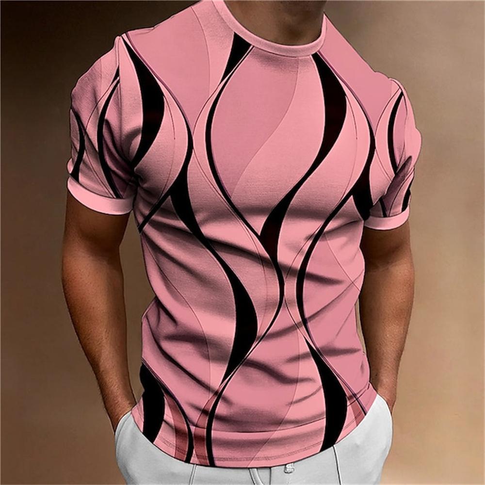 ETST 07 Heren T-shirt 3D Gestreepte Print Sweatshirt Tops Zomer O Hals Casual Korte Mouw Mannelijke Slim Fit Kleding Goedkope Kleding 5XL