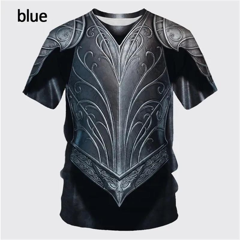 Xuhaijian02 Middeleeuws pantser 3D-print T-shirt voor heren Casual grappig ronde hals T-shirt met korte mouwen Kostuums Ademend Comfortabel Top Tees S