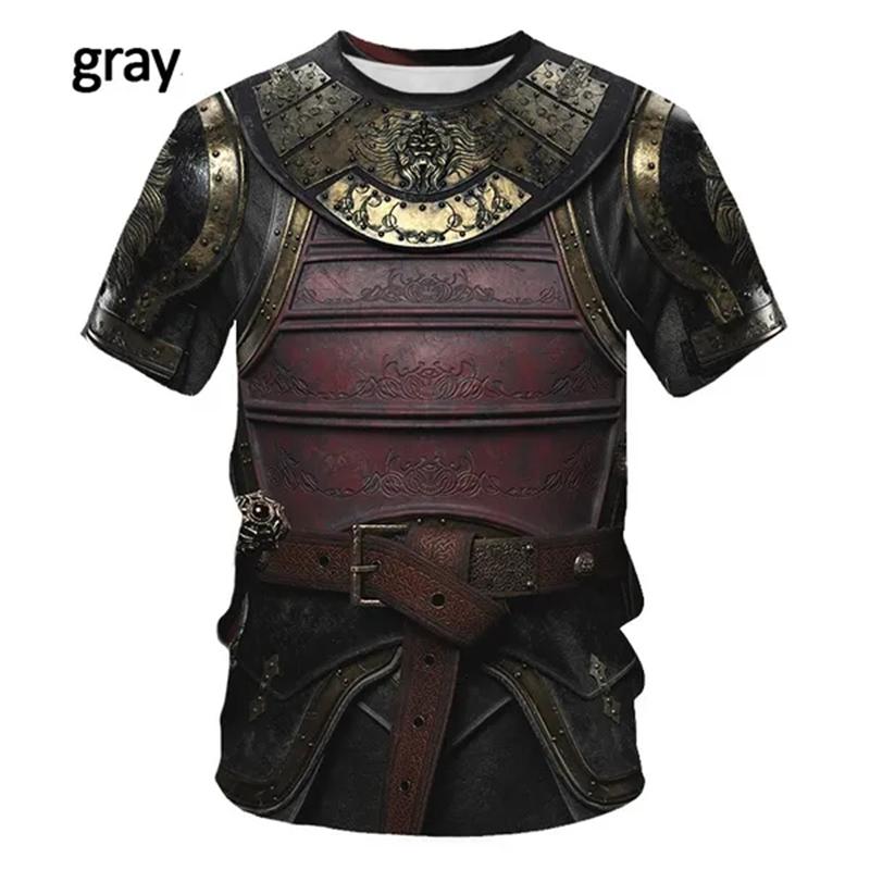 Xuhaijian02 Middeleeuws pantser 3D-print T-shirt voor heren Casual grappig ronde hals T-shirt met korte mouwen Kostuums Ademend Comfortabel Top Tees 5XL