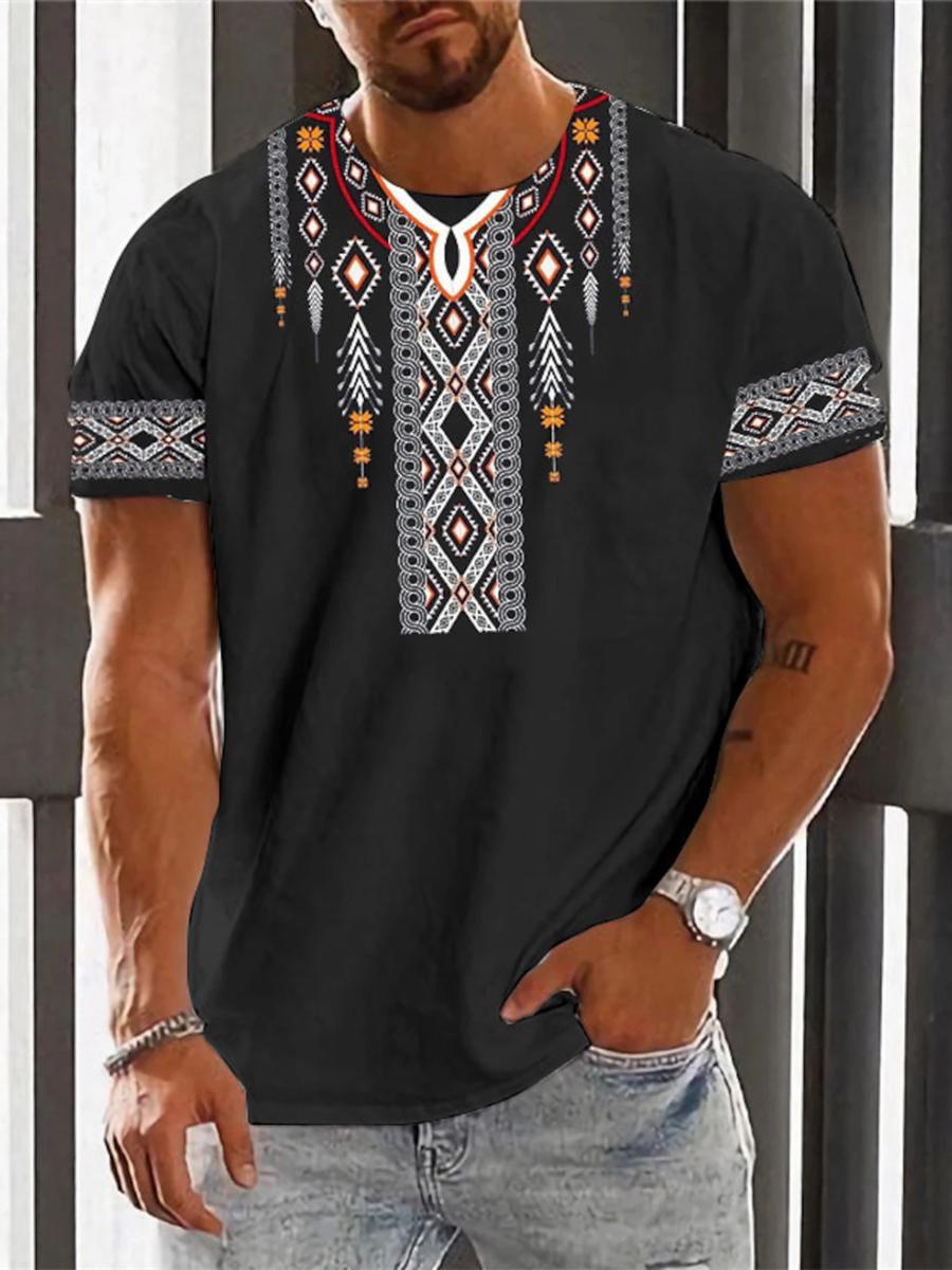Kukebang Vintage Etnische T-shirt 3D Print Kleding O-hals Mannen Tops Oversized Korte Mouw Tee Zomer Losse Mannelijke Streetwear Herenkleding 3XL