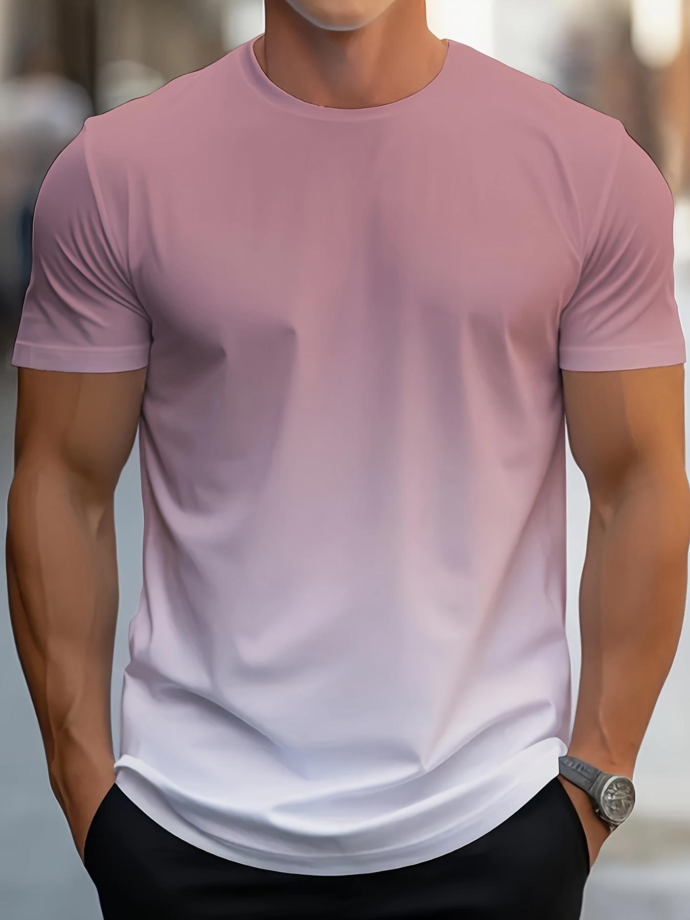 New trendy clothing Heren T-shirt met kleurverloop en 3D-print, casual ademend O-hals, korte mouwen, voor buitenactiviteiten, zomertops L