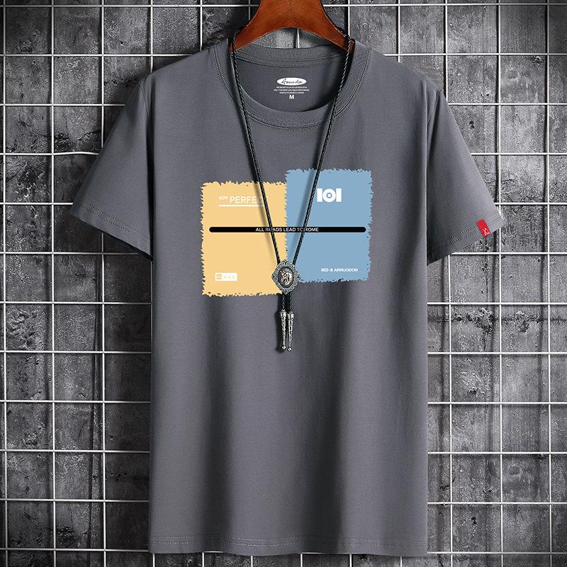 Bistrota Herenmode Casual T-shirt met korte mouwen, comfortabel katoenen T-shirt 5XL donkergrijze kleur